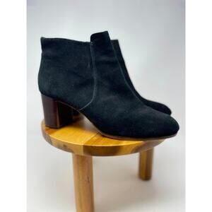 Talbots Black Suede Dressy Ankle Boots Dark Brown Wood Stacked 3” Heel Womens 11